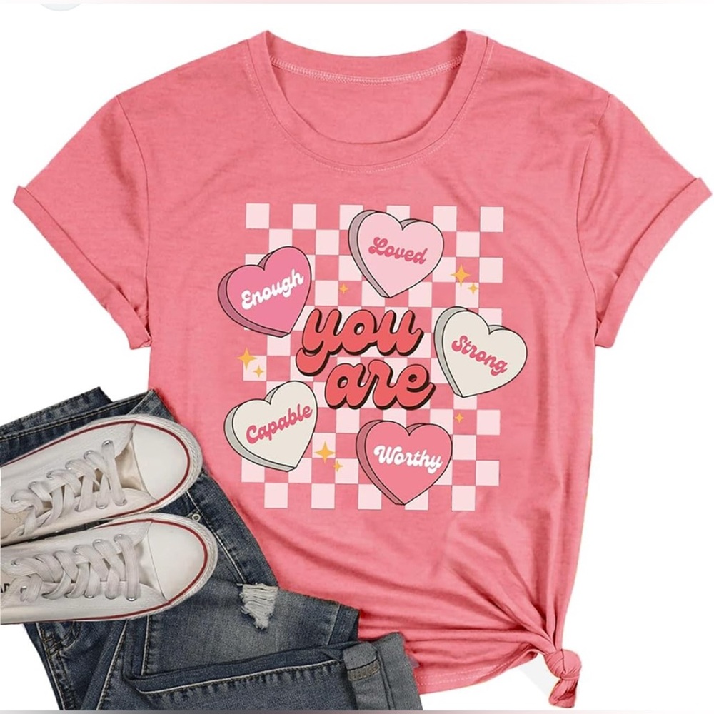 Pink Graphic Tee with Heart Design - Picture 2 of 6